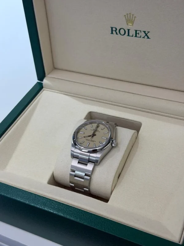 Rolex Oyster Perpetual 34mm beige terra NUOVO 2025 Italia full set con documenti e scatola