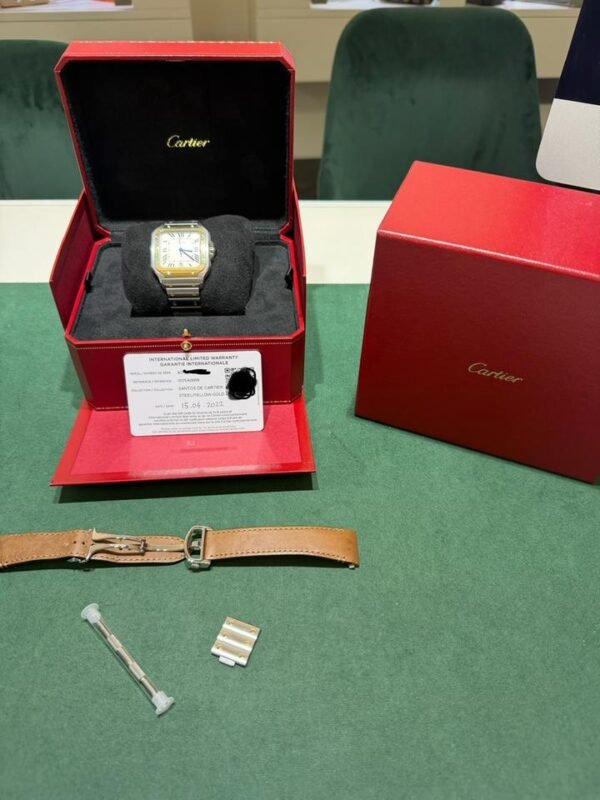 Cartier Santos 39,8 large acciaio oro del 2022 doppio cinturino full set con documenti e scatola