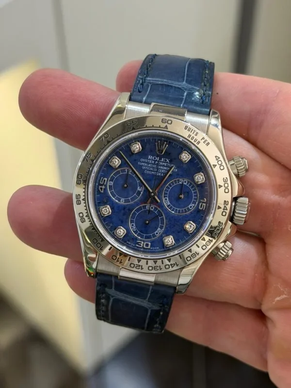 IMG_1464 Rolex Daytona oro bianco quadrante sodalite in diamanti full set top condition del 2003 Italia