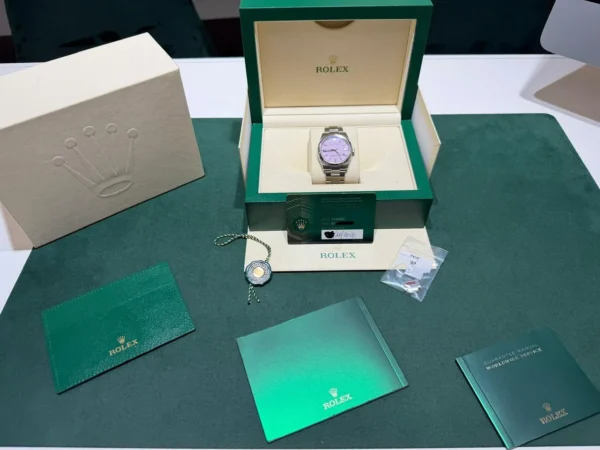 IMG_5878 Rolex Oyster Perpetual rosa pink 36mm del 2020 Italia card Verde full set excellent condition