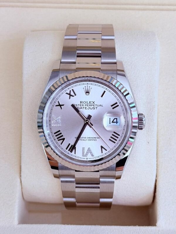 IMG_6811 Rolex Datejust 36 NUOVO Oyster 2026 quadrante argenté argento con diamanti ore 6 e 9 full set