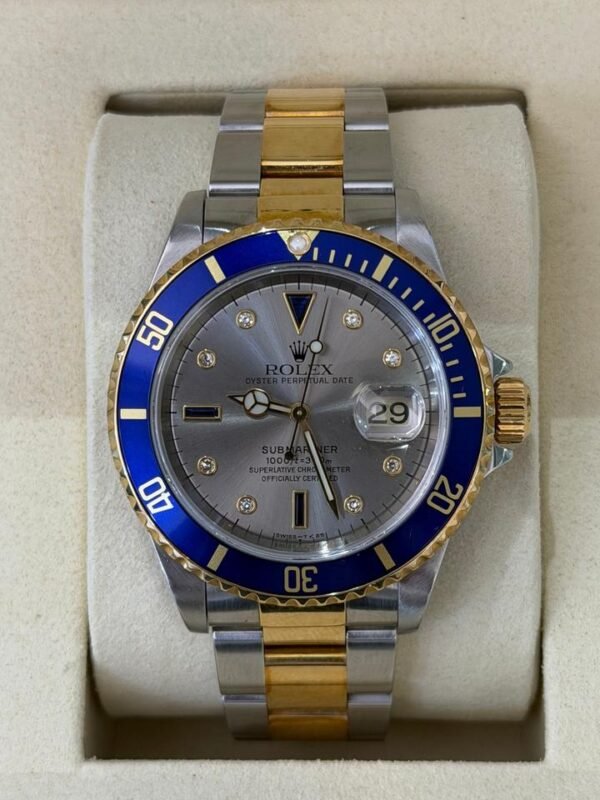 Rolex Submariner Date Sultan dial quadrante diamanti zaffiri blu del 1998 full set top condition