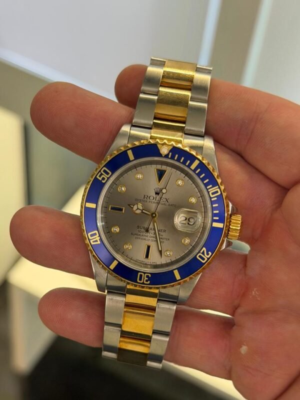 Rolex Submariner Date Sultan dial quadrante diamanti zaffiri blu del 1998 full set top condition
