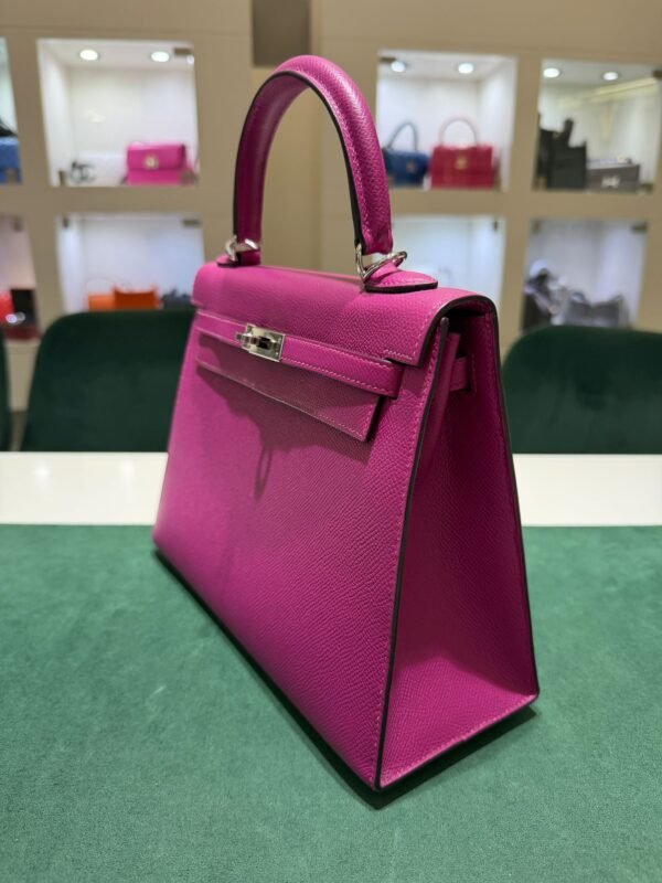 Hermès Kelly 25 Sellier epsom Rose porpose ( pourpre )second hand hardware palladio del 2018 con fattura d’acquisto.