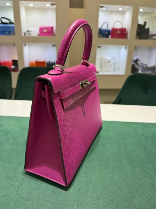 Hermès Kelly 25 Sellier epsom Rose porpose ( pourpre )second hand hardware palladio del 2018 con fattura d’acquisto.