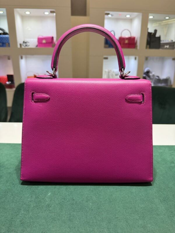 Hermès Kelly 25 Sellier epsom Rose porpose ( pourpre )second hand hardware palladio del 2018 con fattura d’acquisto.