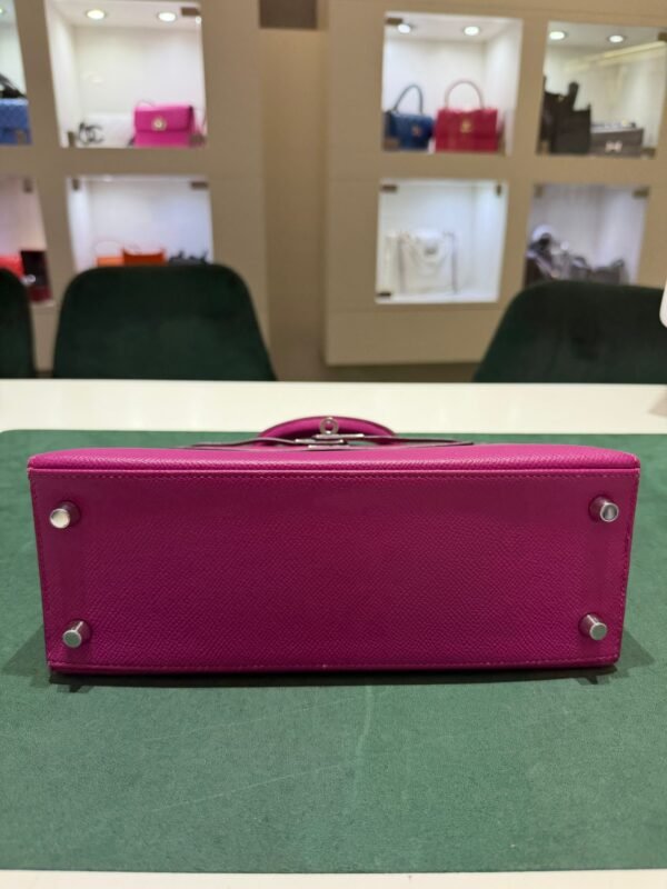 Hermès Kelly 25 Sellier epsom Rose porpose ( pourpre )second hand hardware palladio del 2018 con fattura d’acquisto.