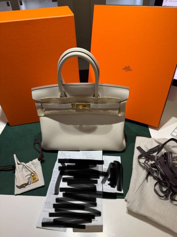 Hermès Birkin 30 retourne veau togo colore craie ( gesso ) stampa G NUOVA 2026 hardware dorato