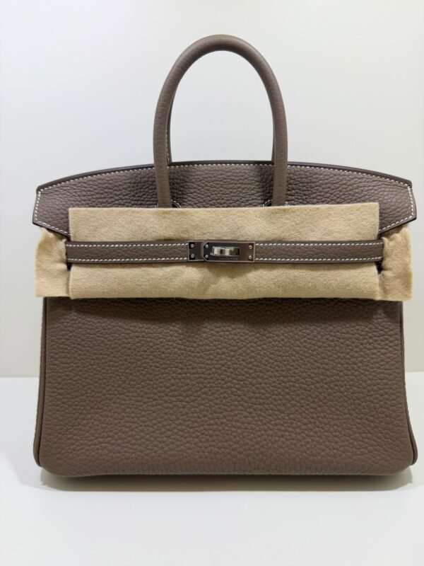 Hermès Birkin 25 retourne veau togo colore Etoupe ( Tortora ) stampa G NUOVA 2026 hardware palladio full set con scontrino ufficiale Hermè