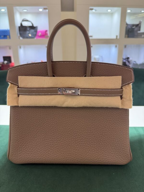 Hermès Birkin 25 retourne veau togo colore Etoupe ( Tortora ) stampa G NUOVA 2026 hardware palladio full set con scontrino ufficiale Hermè