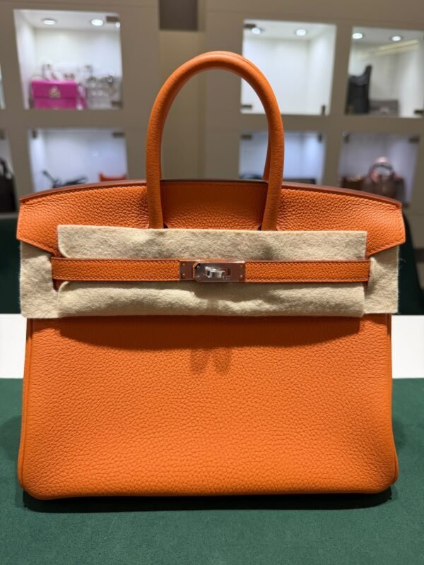 Herm&egrave;s Birkin 25 retourne veau togo colore Orange( arancio ) stampa G NUOVA 2026 hardware Palladio full set con scontrino ufficiale Herm&egrave;s