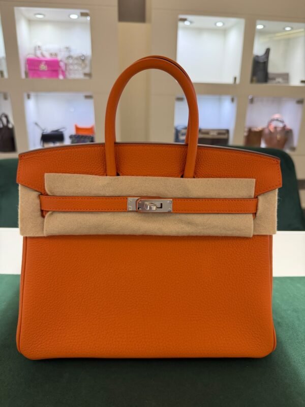 Herm&egrave;s Birkin 25 retourne veau togo colore Orange( arancio ) stampa G NUOVA 2026 hardware Palladio full set con scontrino ufficiale Herm&egrave;s