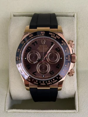 Rolex Daytona oro rosa del 2013 quadrante Chocolate numeri arabi full set con 2 cinturini