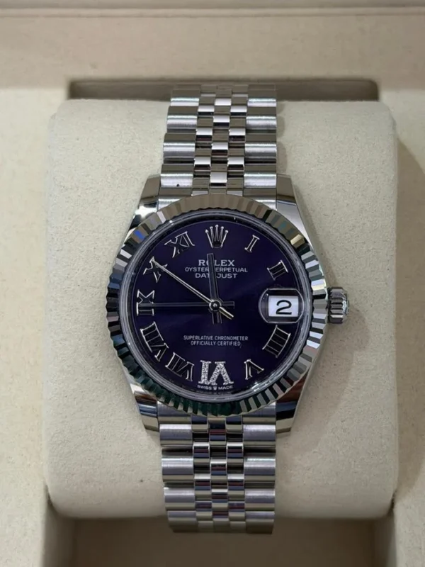 Rolex Datejust 31 NUOVO 2026 Italia quadrante viola aubergine in diamanti ore 6 Jubilee full set