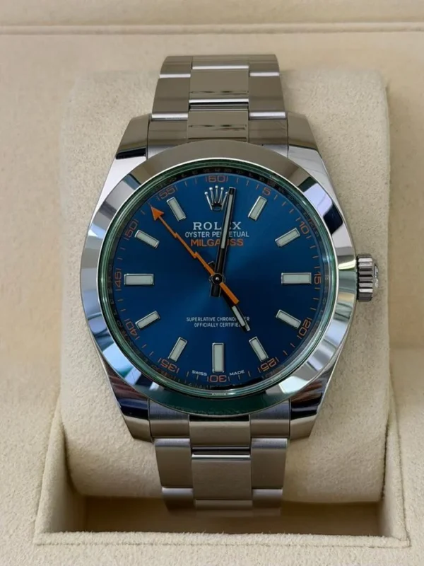 Rolex Milgauss BLU vetro verde del 2020 italiano card nuova excellent condition full set