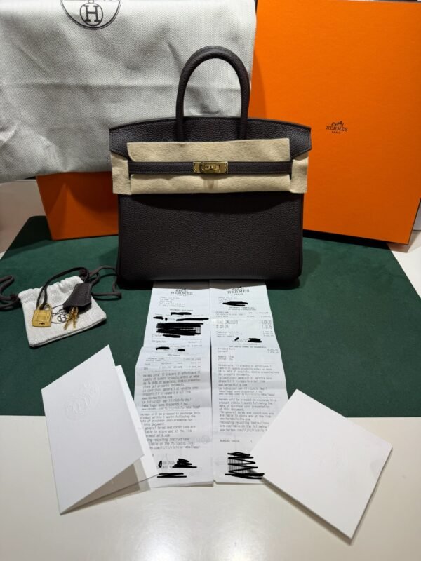 Hermès Birkin 25 retourne veau togo colore bai - brun ( cioccolato fondente ) NUOVA 2026 Settembre stampa K hardware dorato