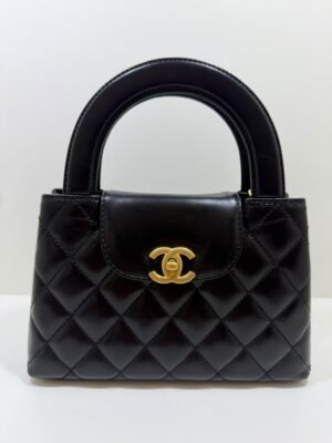 HANEL Mini Kelly ( Mini Shopping Bag Kelly ) colore Nero Pelle di Vitello Hardware Oro del 2024