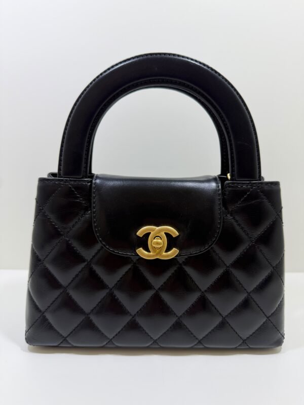 HANEL Mini Kelly ( Mini Shopping Bag Kelly ) colore Nero Pelle di Vitello Hardware Oro del 2024