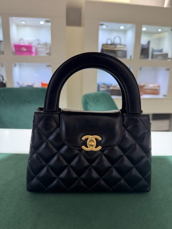 HANEL Mini Kelly ( Mini Shopping Bag Kelly ) colore Nero Pelle di Vitello Hardware Oro del 2024