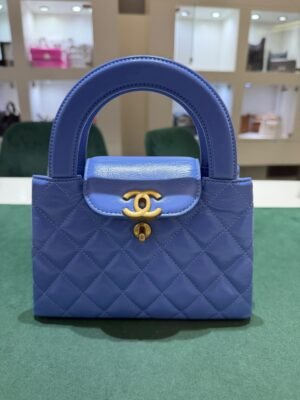 CHANEL Mini Kelly ( Mini Shopping Bag Kelly ) colore blu Pelle di Vitello Hardware Oro del 2024 Full Set
