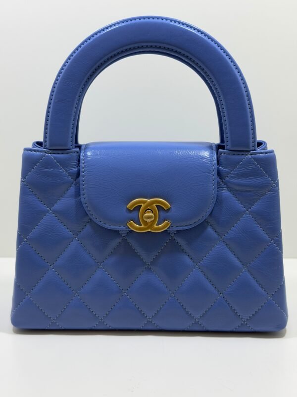 CHANEL Mini Kelly ( Mini Shopping Bag Kelly ) colore blu Pelle di Vitello Hardware Oro del 2024 Full Set