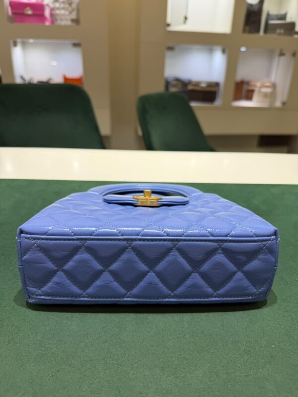 CHANEL Mini Kelly ( Mini Shopping Bag Kelly ) colore blu Pelle di Vitello Hardware Oro del 2024 Full Set