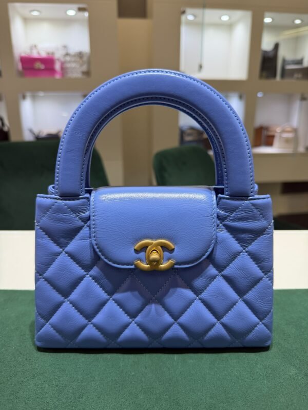 CHANEL Mini Kelly ( Mini Shopping Bag Kelly ) colore blu Pelle di Vitello Hardware Oro del 2024 Full Set