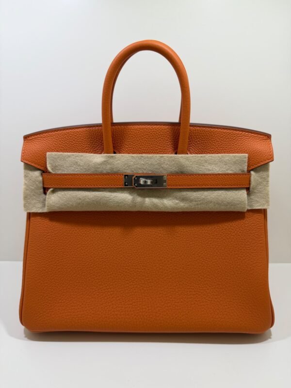 Herm&egrave;s Birkin 25 retourne veau togo colore Orange( arancio ) stampa G NUOVA 2026 hardware Palladio full set con scontrino ufficiale Herm&egrave;s